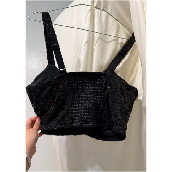 Madden NYC Top Womens Medium Black Sequin Bustier Cropped Spaghetti Party Glam - Picture 6 of 7
